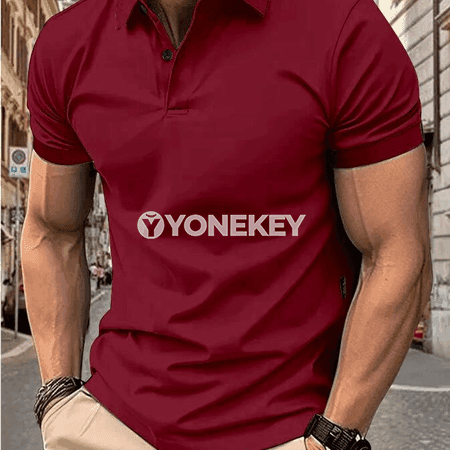 Erkekler üçin ýeke reňkli gysga ýeňli polo köýnek, gündelik stil