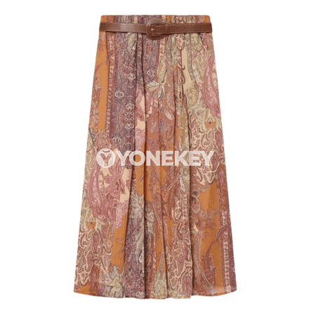 Zenanlar üçin giň, ýeňil boho midi yubka — tomuslyk