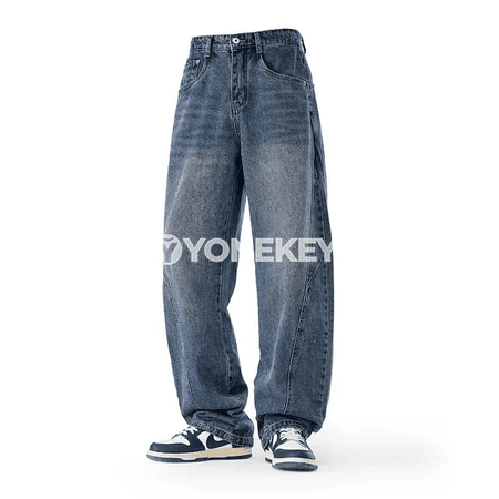 Erkekler üçin giň kesel denim balak — gündelik retro stil