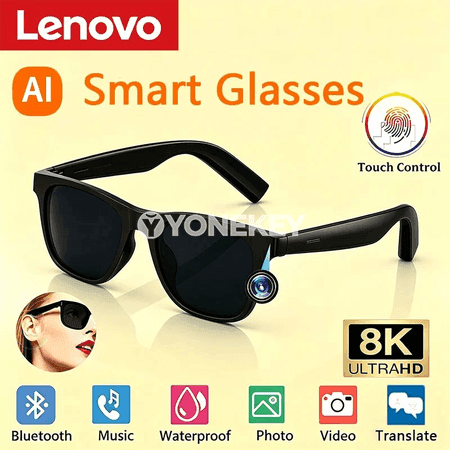 Lenovo AI akylly äýnekler, Bluetooth, ses kömekçisi, HD kamera