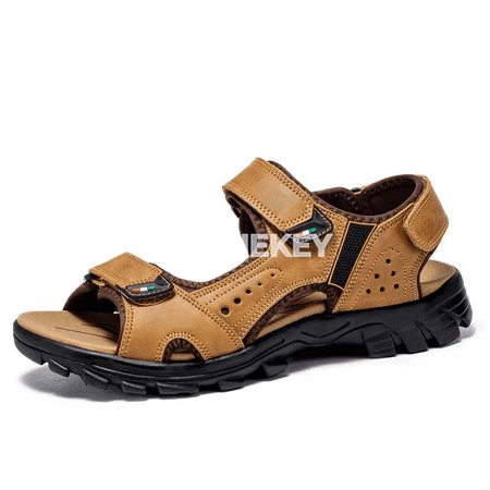 Erkekler üçin hakyky deriden ýaz sandal we plýaž köwüşleri