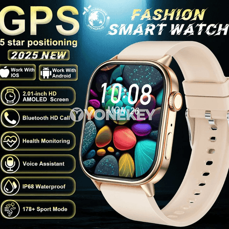 GUHUAVMI GPS akylly sagat, sport, 5ATM, Bluetooth jaňly, AMOLED
