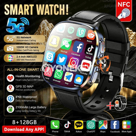 2.4" AMOLED ekranly 4G/5G akylly sagat, kamera we SIM kartaly
