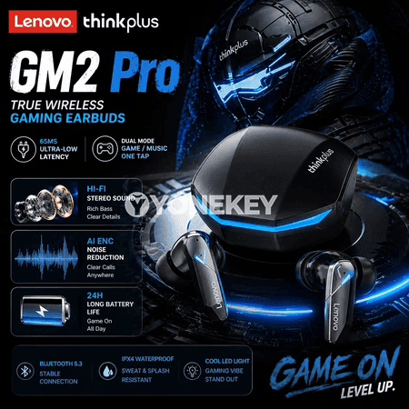 Lenovo GM2 Pro simsiz Bluetooth 5.3 gaming nauşnikler, mikrofonly