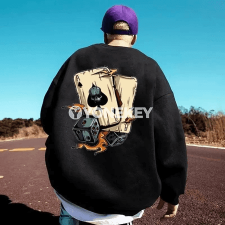 Erkekler üçin giň kesimli güýz-gyş sweatshirt, uzyn ýeňli, M-8XL