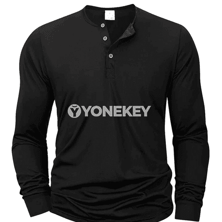 Erkekler üçin uzyn ýeňli Henley boýun futbolka, slim fit