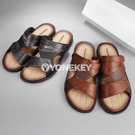 Erkekler üçin ýazky deri sandal, açyk barmakly, gulply