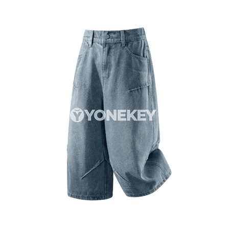Erkekler üçin vintage denim giň balak-şortik, tomusky rahat stil