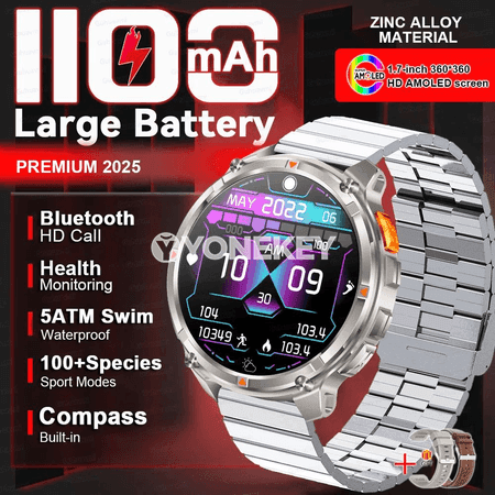 GUHUAVMI harby sport akylly sagat, 1.7″ AMOLED, 1100mAh