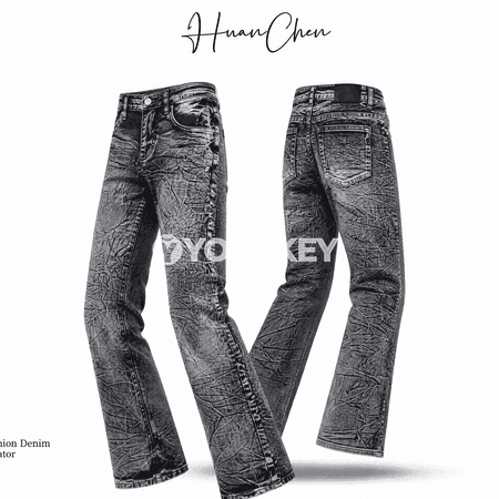 Erkekler üçin ýokary belli ýyrtyk streç jeans balak