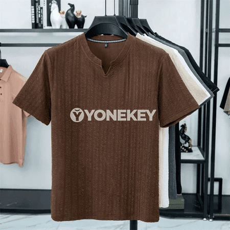 Erkekler üçin gysga ýeňli gündelik Henley futbolka, ýumşak we rahat