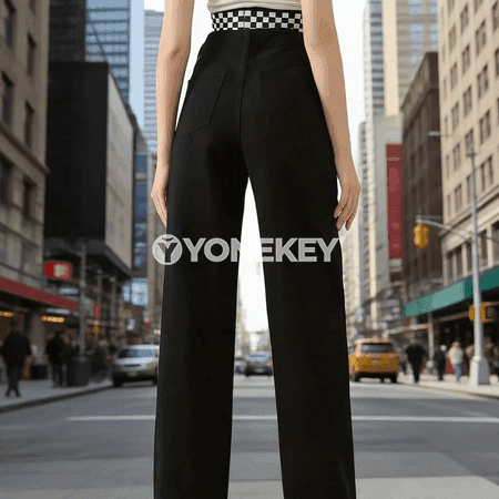 Zenanlar üçin elegant doly uzynlykly bezegli göni jeans jalbarlar