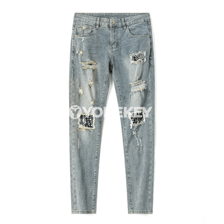 Erkekler üçin gönü kesimli denim jeans balaklar, gündelik stil