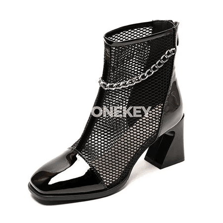 Zenanlar üçin mesh topukly ýokary ökjesi sandallar, fermuarly