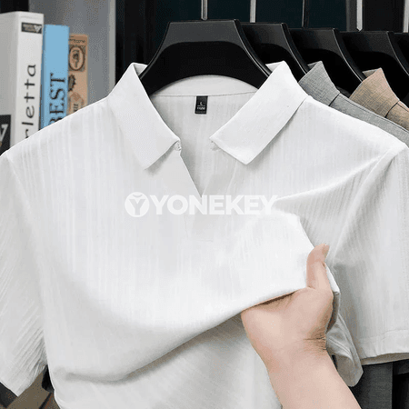 Erkekler üçin ýeňil we dem alýan linen görnüşli polo köýnek