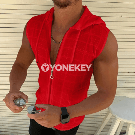 Erkekler üçin ýeňil, dem alýan kapýuşonly ýeňsiz futbolka