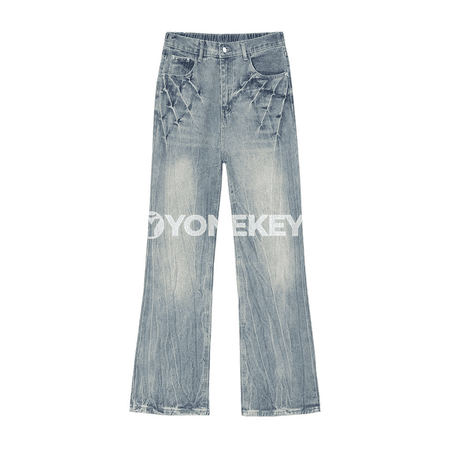 Erkekler üçin giň paýyşly jins balak, ýokary belli, retro stil