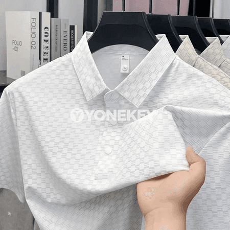 Erkekler üçin jacquard polo futbolka, ýeňil, dem alýan, ýazky-güýzki