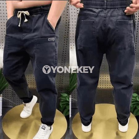 Erkekler üçin tomusky giň kesimli denim jalbar, 8XL çenli
