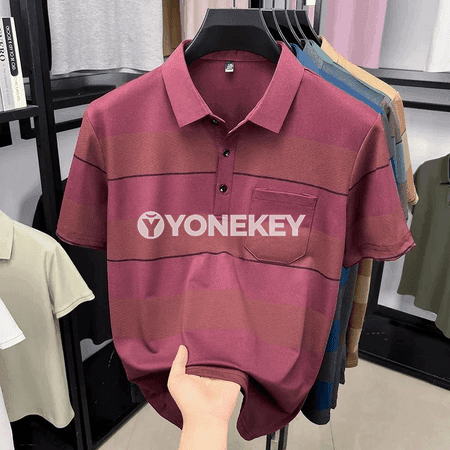 Erkekler üçin giň zolakly polo köýnek, ýumşak we dem alýan, tomuslyk