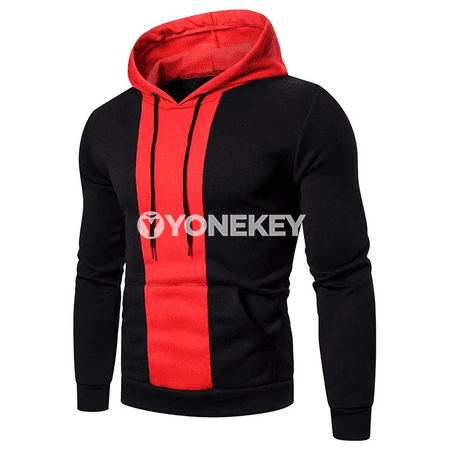 Erkekler üçin patchwork hoodi, ýyly sport stilindäki giň model