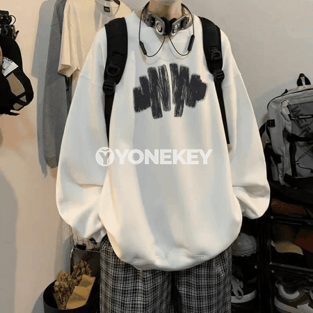 Erkekler üçin giň biçimli güýz switeri, graffiti çaply ýyly model
