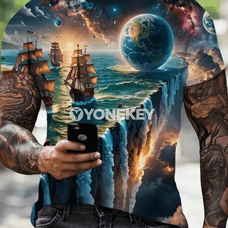 3D ýelkenli görnüşli erkekler üçin ýazky gysga ýeňli gündelik köýnek