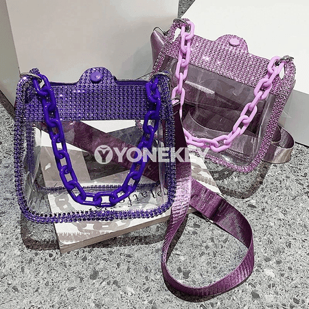 PVC aýdyň zenan egin sumkasy, zynjyrly kiçi moda sumka