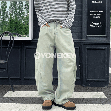 Erkekler üçin giň kesimli döwrebap denim balak, gündelik jeans