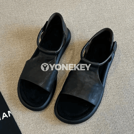 Aýal-gyzlar üçin deri tomus sandal, tekiz ökçe, rahat görnüş