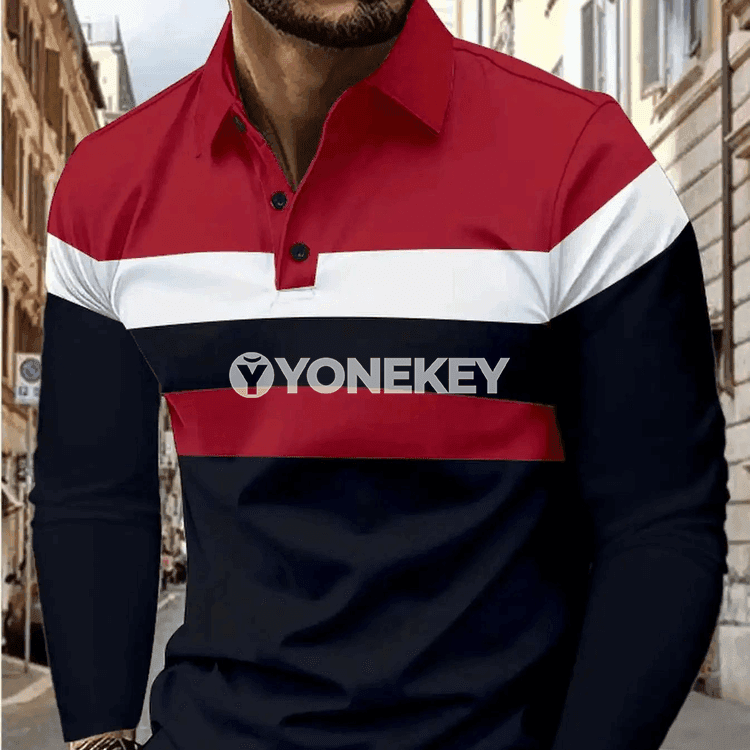 Erkekler üçin zolakly uzyn ýeňli köýnek, gündelik stil