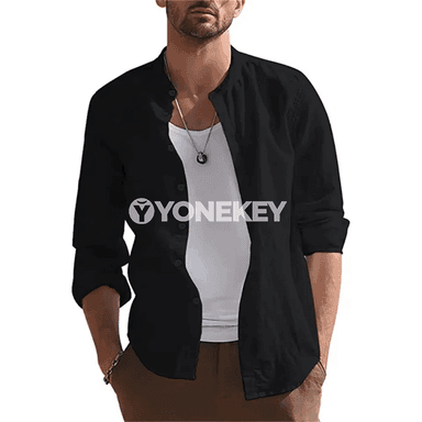Erkekler üçin pamyk-zygyr ýeňil uzyn ýeňli casual köýnek