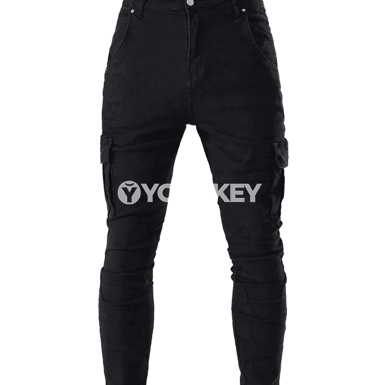 Erkekler üçin elastik slim fit cargo jeans, köp jübülü gündelik jalbar
