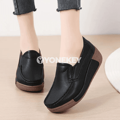 Zenanlar üçin klassik loafer köwüşler, ýokary hilli deri, platformaly