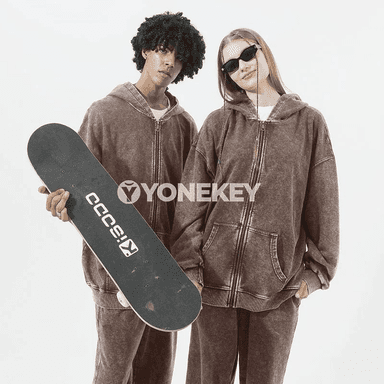 350g retro ziphli hoodi, erkekler üçin giň kesimli, ýyly we rahat