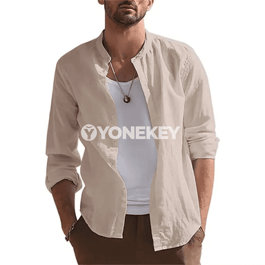 Erkekler üçin pamyk-zygyr ýeňil uzyn ýeňli casual köýnek