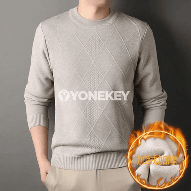 Erkekler üçin ýyly trikotaž pulower, argyle nagyşly, rahat göwre laýyk