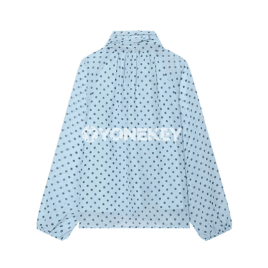 Zenanlar üçin polka nokatly elegan bluzka, ýazky ýeňli stil