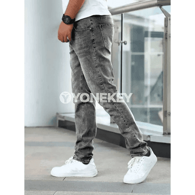Erkekler üçin vintage täsirli denim jalabar, tämiz we giň kesim