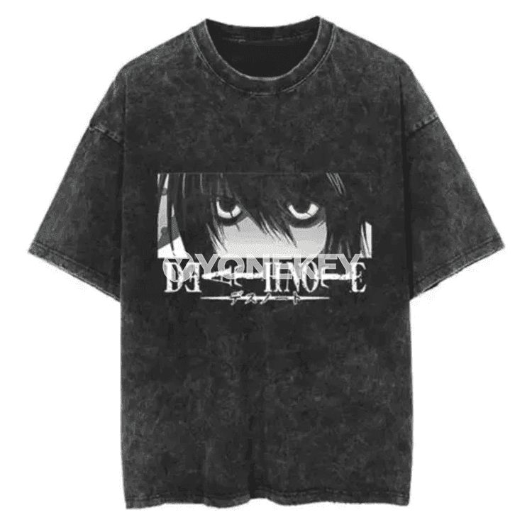 Death Note anime köýnek, uniseks, vintage washed, pagta, şäher stili