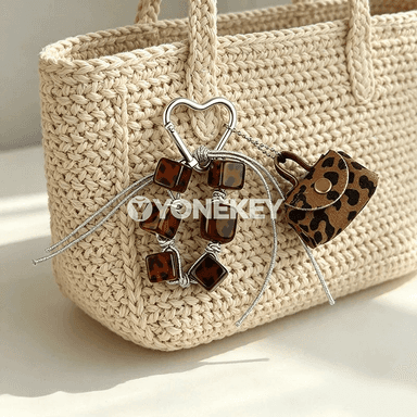 Retro leopard nagly nyşkly açarlik asylgysy, ýeňil sumka bezegi