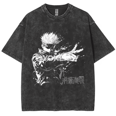 Gojo Satoru anime erkek-gyzlar üçin pagta futbolka, retro stil