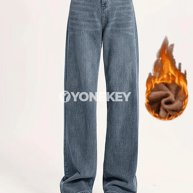 Zenanlar üçin ýyly iç ýüplü slim fit ýokary belli göni balakly jinsy