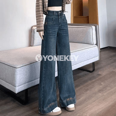 Zenanlar üçin retro bootcut jeans balaklar, ýokary bil, gündelik stil
