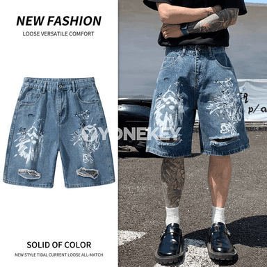Erkekler üçin tomuslaýyn denim şortikler, rahat giň kesim