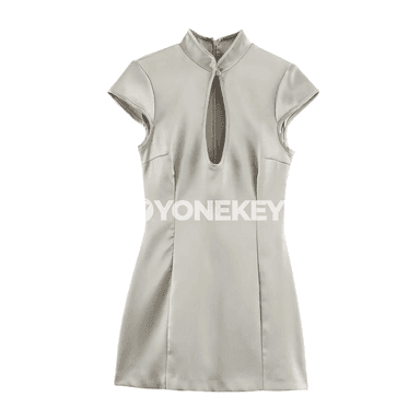 Zenanlar üçin ýaz-tomus slim fit satin mini köýnek, dury ýakaly