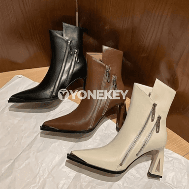 Zenanlar üçin ýokary ökçeli metal burunly, ýyljygam aýakgap
