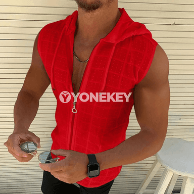 Erkekler üçin ýeňil, dem alýan kapýuşonly ýeňsiz futbolka