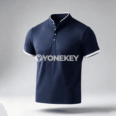 Erkekler üçin minimal stend ýakaly gysga ýeňli polo köýnek