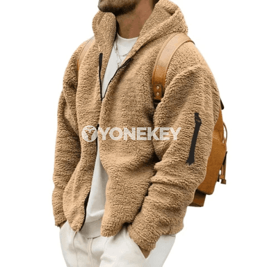 Erkekler üçin ýyly fleece zipli kapşonly kurtka